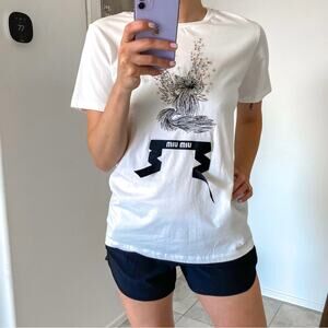 Miu Miu White Beaded Graphic‎ T-Shirt